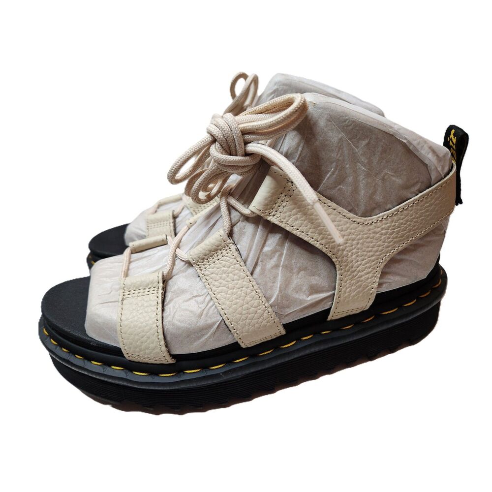 Dr. Martens Cream Leather Platform Sandals with Black Sole